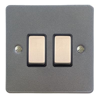 G&H FP302 Flat Plate Pewter 2 Gang 1 or 2 Way Rocker Light Switch