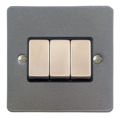 G&H FP303 Flat Plate Pewter 3 Gang 1 or 2 Way Rocker Light Switch