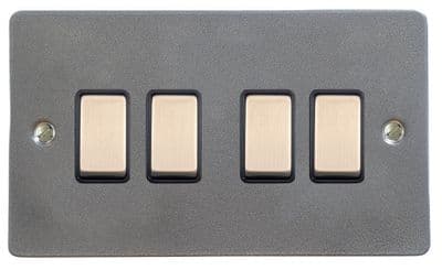 G&H FP304 Flat Plate Pewter 4 Gang 1 or 2 Way Rocker Light Switch