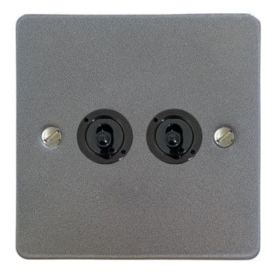G&H FP382-FBK Flat Plate Pewter 2 Gang 2 Way Toggle Light Switch
