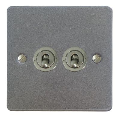 G&H FP382-SS Flat Plate Pewter 2 Gang 1 or 2 Way Toggle Light Switch