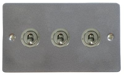 G&H FP383-SS Flat Plate Pewter 3 Gang 1 or 2 Way Toggle Light Switch