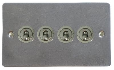 G&H FP384-SS Flat Plate Pewter 4 Gang 1 or 2 Way Toggle Light Switch