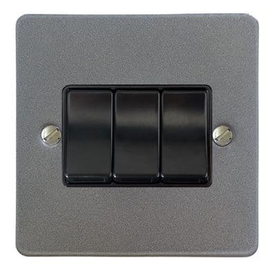 G&H FP3B Flat Plate Pewter 3 Gang 1 or 2 Way Rocker Light Switch