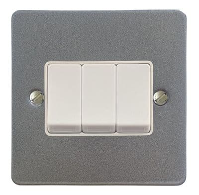 G&H FP3W Flat Plate Pewter 3 Gang 1 or 2 Way Rocker Light Switch