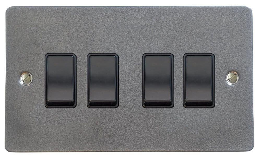 G&H FP4B Flat Plate Pewter 4 Gang 1 or 2 Way Rocker Light Switch