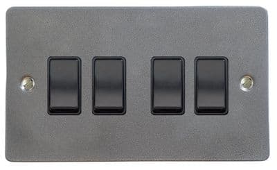 G&H FP4B Flat Plate Pewter 4 Gang 1 or 2 Way Rocker Light Switch