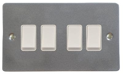 G&H FP4W Flat Plate Pewter 4 Gang 1 or 2 Way Rocker Light Switch