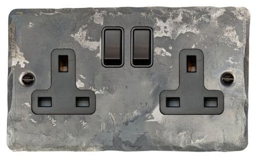 G&H FR10B Flat Plate Rustic 2 Gang Double 13A Switched Plug Socket