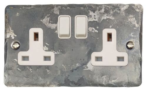 G&H FR10W Flat Plate Rustic 2 Gang Double 13A Switched Plug Socket