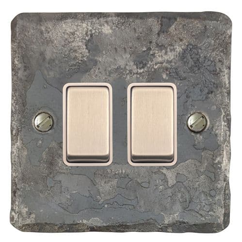 G&H FR202 Flat Plate Rustic 2 Gang 1 or 2 Way Rocker Light Switch