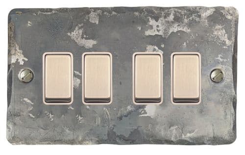 G&H FR204 Flat Plate Rustic 4 Gang 1 or 2 Way Rocker Light Switch