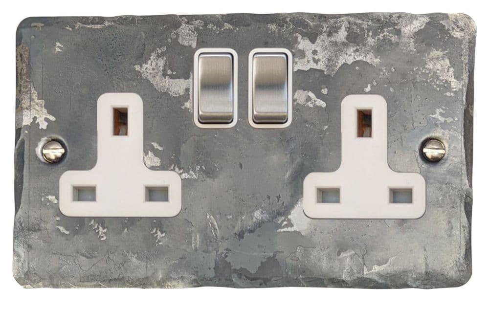 G&H FR210 Flat Plate Rustic 2 Gang Double 13A Switched Plug Socket