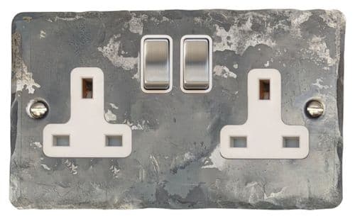 G&H FR210 Flat Plate Rustic 2 Gang Double 13A Switched Plug Socket