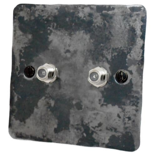 G&H FR237 Flat Plate Rustic 2 Gang Satellite Socket Point