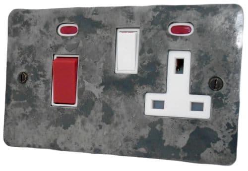 G&H FR29W Flat Plate Rustic 45 Amp DP Cooker Switch & 13A Switched Socket