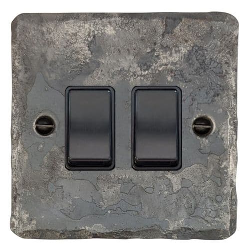 G&H FR2B Flat Plate Rustic 2 Gang 1 or 2 Way Rocker Light Switch