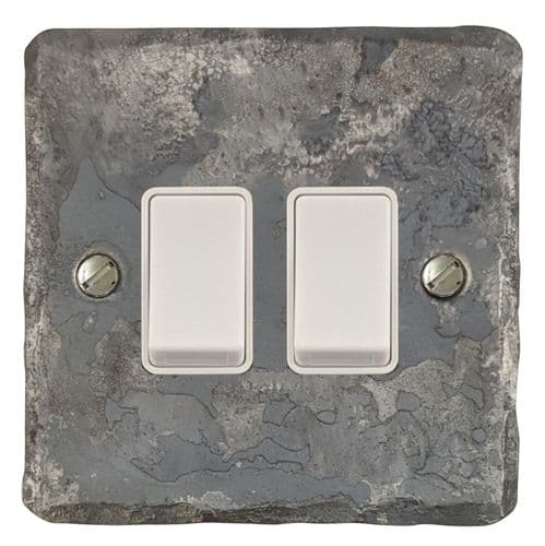 G&H FR2W Flat Plate Rustic 2 Gang 1 or 2 Way Rocker Light Switch