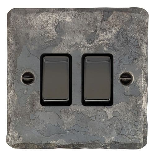 G&H FR302-BN Flat Plate Rustic 2 Gang 1 or 2 Way Rocker Light Switch