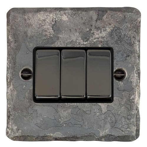 G&H FR303-BN Flat Plate Rustic 3 Gang 1 or 2 Way Rocker Light Switch
