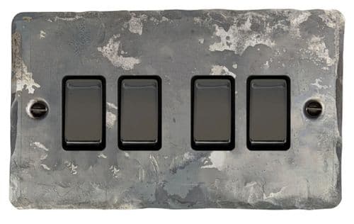 G&H FR304-BN Flat Plate Rustic 4 Gang 1 or 2 Way Rocker Light Switch