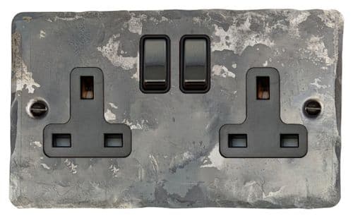 G&H FR310-BN Flat Plate Rustic 2 Gang Double 13A Switched Plug Socket