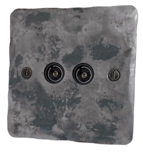G&H FR36B Flat Plate Rustic 2 Gang TV Coax Socket Point