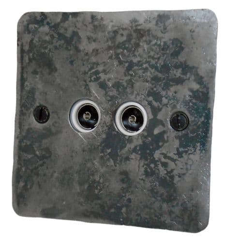 G&H FR36W Flat Plate Rustic 2 Gang TV Coax Socket Point