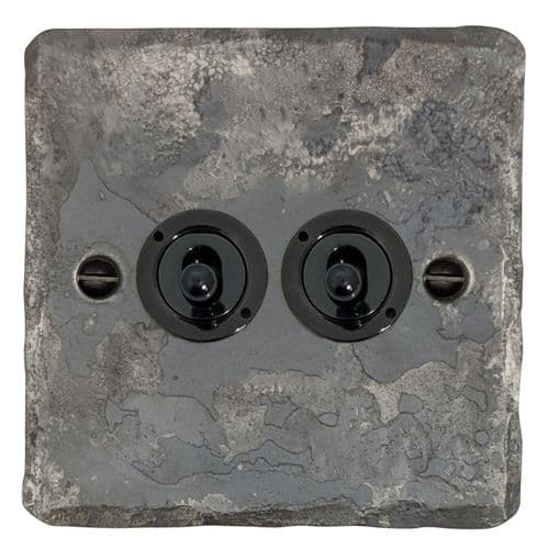 G&H FR382-FBK Flat Plate Rustic 2 Gang 2 Way Toggle Light Switch