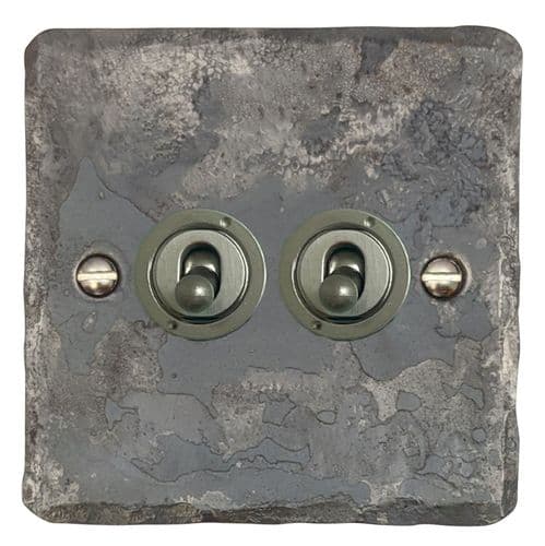 G&H FR382-SS Flat Plate Rustic 2 Gang 1 or 2 Way Toggle Light Switch