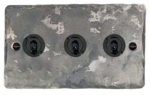 G&H FR383-FBK Flat Plate Rustic 3 Gang 2 Way Toggle Light Switch