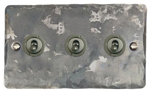 G&H FR383-SS Flat Plate Rustic 3 Gang 1 or 2 Way Toggle Light Switch