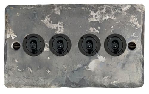G&H FR384-FBK Flat Plate Rustic 4 Gang 2 Way Toggle Light Switch