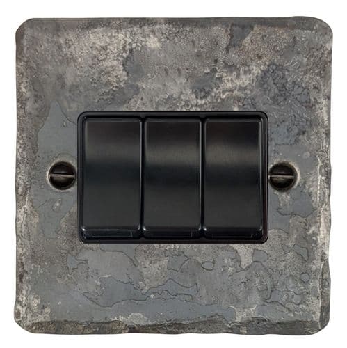 G&H FR3B Flat Plate Rustic 3 Gang 1 or 2 Way Rocker Light Switch