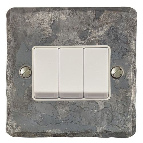 G&H FR3W Flat Plate Rustic 3 Gang 1 or 2 Way Rocker Light Switch