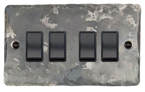 G&H FR4B Flat Plate Rustic 4 Gang 1 or 2 Way Rocker Light Switch