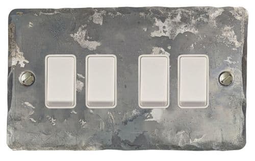 G&H FR4W Flat Plate Rustic 4 Gang 1 or 2 Way Rocker Light Switch