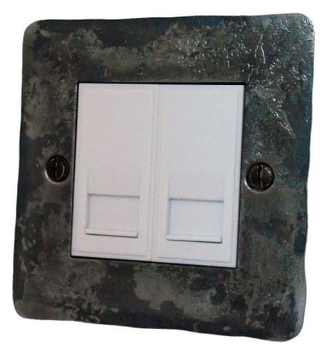 G&H FR62W Flat Plate Rustic 2 Gang RJ45 Socket Point