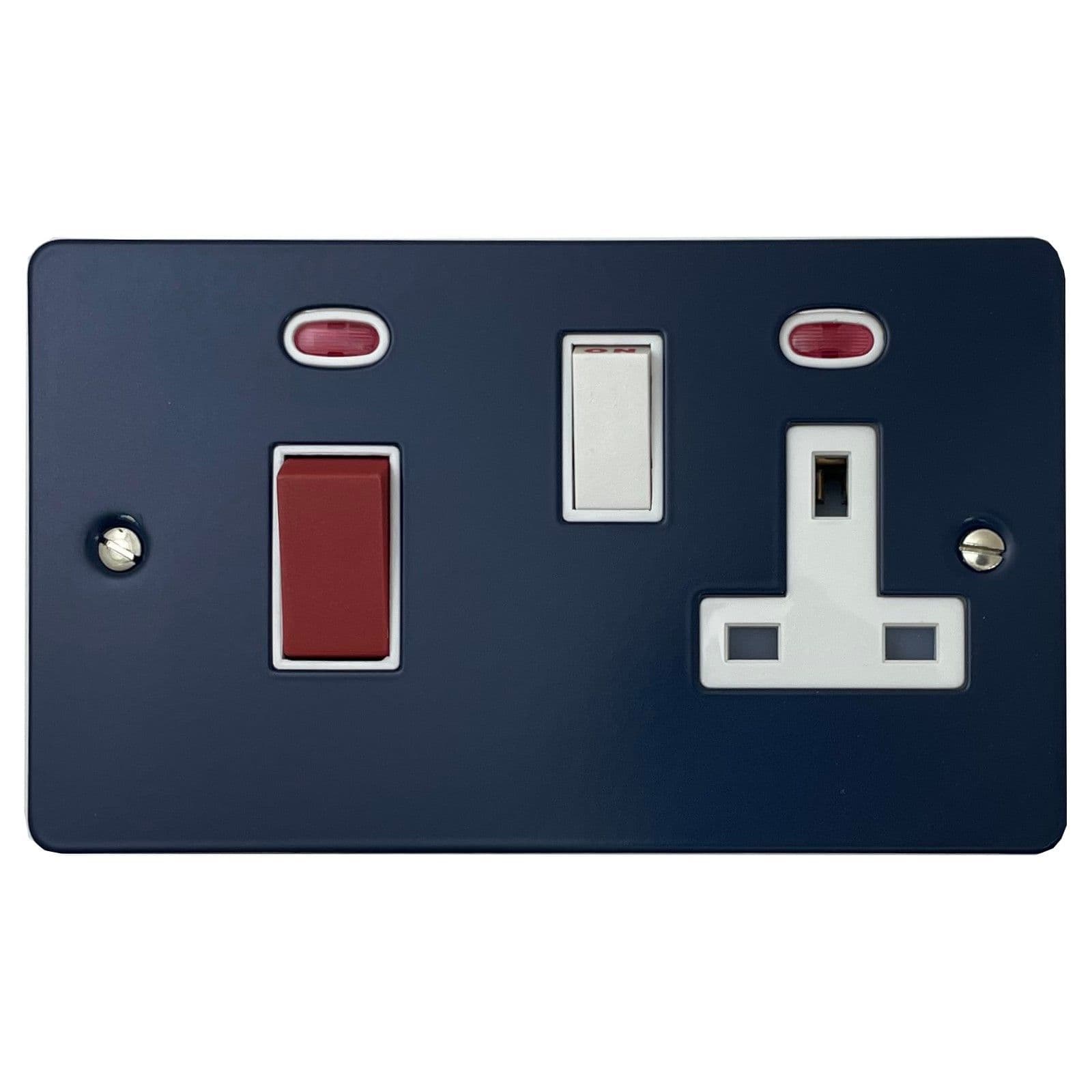 G&H FRB29W Flat Plate Blue 45 Amp DP Cooker Switch & 13A Switched Socket