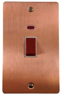 G&H FRG28W Flat Plate Rose Gold 45 Amp DP Cooker Switch & Neon Vertical Plate