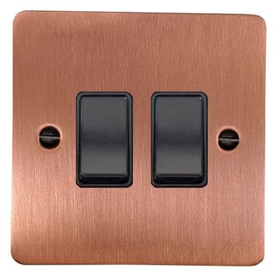 G&H FRG2B Flat Plate Rose Gold 2 Gang 1 or 2 Way Rocker Light Switch