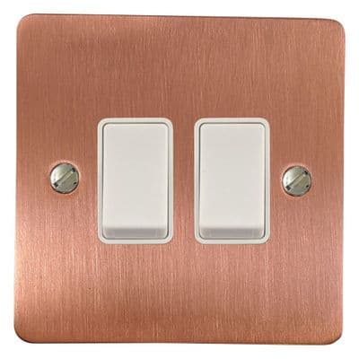 G&H FRG2W Flat Plate Rose Gold 2 Gang 1 or 2 Way Rocker Light Switch