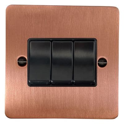 G&H FRG3B Flat Plate Rose Gold 3 Gang 1 or 2 Way Rocker Light Switch
