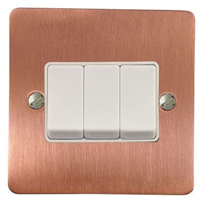 G&H FRG3W Flat Plate Rose Gold 3 Gang 1 or 2 Way Rocker Light Switch