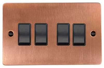 G&H FRG4B Flat Plate Rose Gold 4 Gang 1 or 2 Way Rocker Light Switch