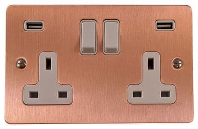 G&H FRG910W Flat Plate Rose Gold 2 Gang Double 13A Switched Plug Socket 2.1A USB