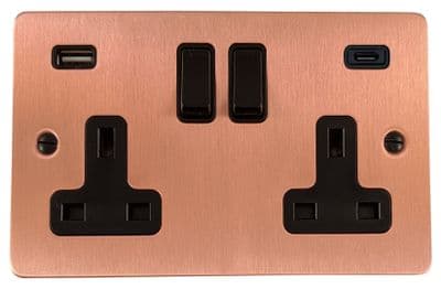 G&H FRG911B Flat Plate Rose Gold 2 Gang Double 13A Plug Socket 3.1A USB A + C