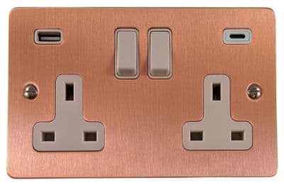 G&H FRG911W Flat Plate Rose Gold 2 Gang Double 13A Plug Socket 3.1A USB A + C