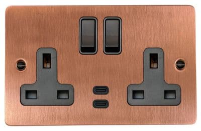G&H FRG913B Flat Plate Rose Gold 2 Gang Double 13A Plug Socket Dual 4.2A USB C