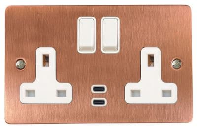 G&H FRG913W Flat Plate Rose Gold 2 Gang Double 13A Plug Socket Dual 4.2A USB C